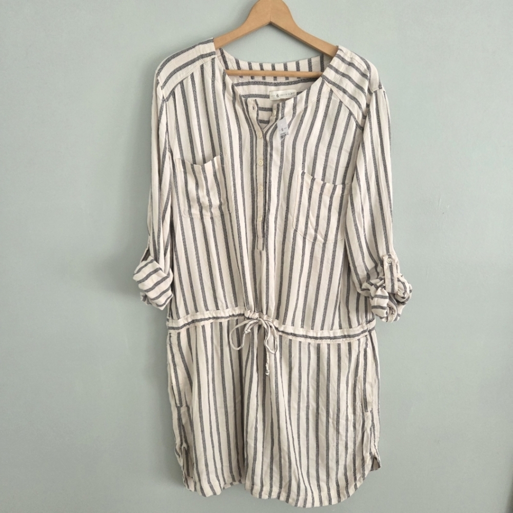NWT Lou & Grey for Loft Drawstring Long Sleeve Striped Shirt Dress XL